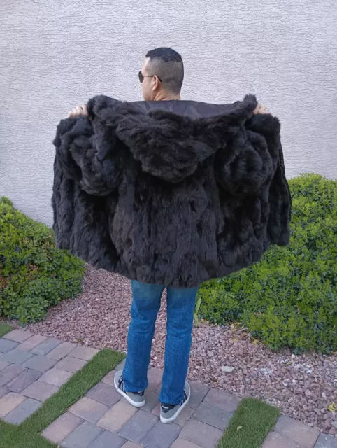 MEN'S GENUINE RABBIT Hooded Real Fur Coat Bomber Zip Up Jacket $165.00 ...