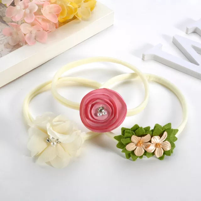 3Pcs/lot Newborn Girl Baby Headband Ribbon Elastic Hairband Kid Hair Band Flower 3