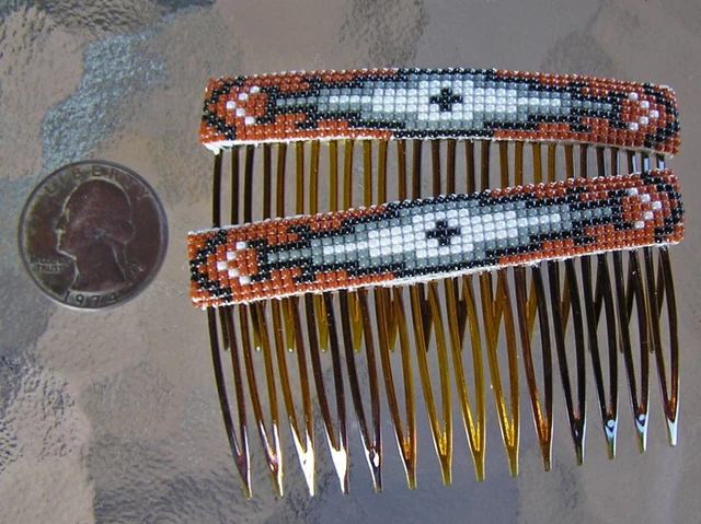Very Nice Navajo Indian Handmade Beaded Hair Combs / Barrettes Earlene Nathaniel