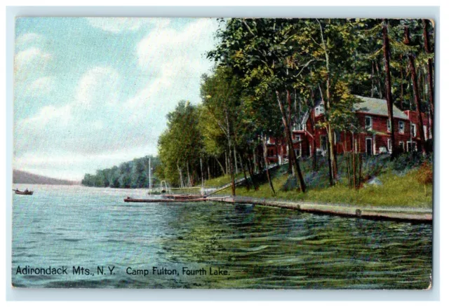 c1910's Camp Fulton Fourth Lake Adirondacks Mountains New York NY Postcard