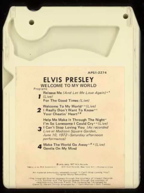 Elvis Presley Welcome To My World 8-Track Tape USA  RCA APS1-2274 TESTED! 3