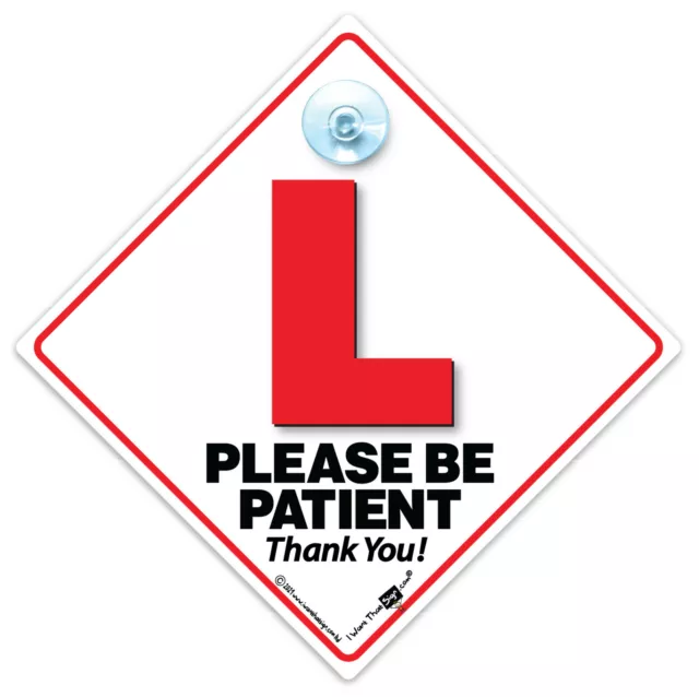 L Plate Please Be Patient Suction Cup Car Sign, Red Learner Driver Advisory Sign