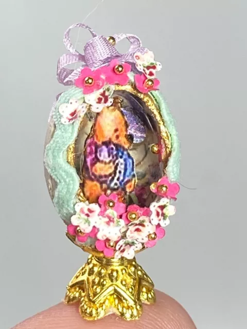 OOAK Artisan Winnie the Pooh Decorated Egg 1:12 miniature Dollhouse Signed 2023