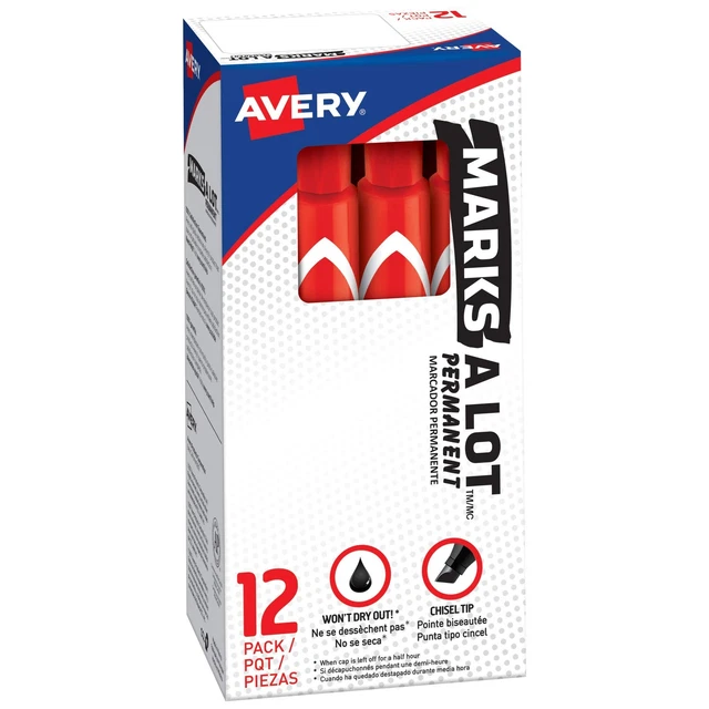 Avery Marks A Lot Permanent Markers, Large Desk-Style Size, Chisel Tip, Water...