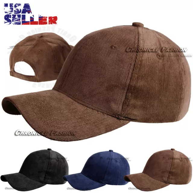BASEBALL CAP CORDUROY Cord Hat Adjustable Curved Visor Blank Solid ...