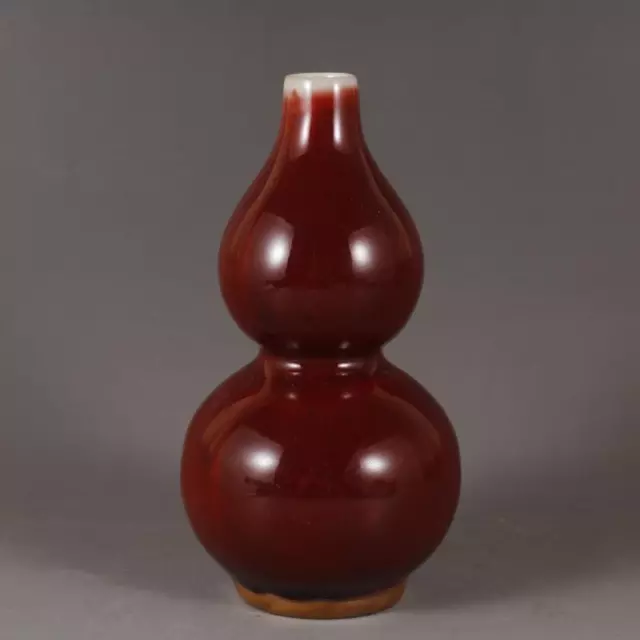 Chinese Porcelain Song Dynasty Guan Kiln Red Glaze Gourd Vases 5.9 Inch