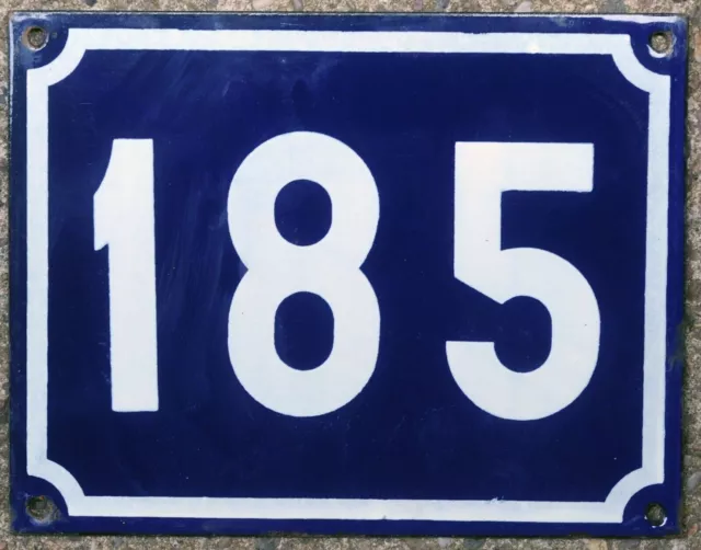 Large old blue French house number 185 door gate plate plaque enamel sign NOS