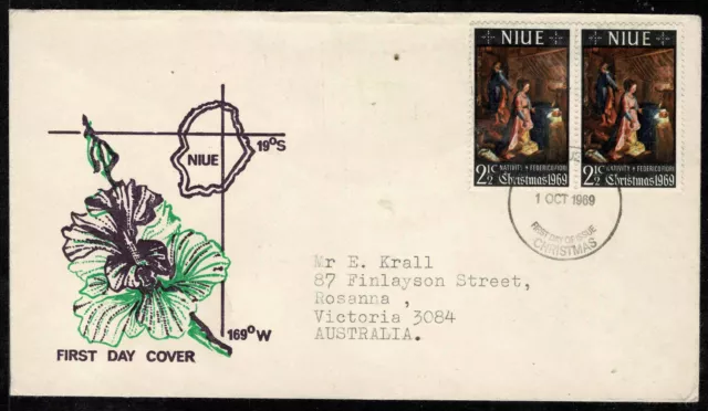 Niue 1969 Christmas FDC -  Pair Of Stamps - Good Used