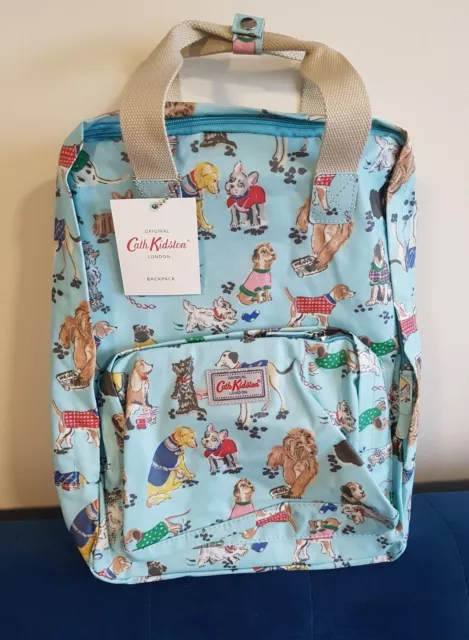 Cath Kidston waterproof backpack sky blue dogs laptop compartment