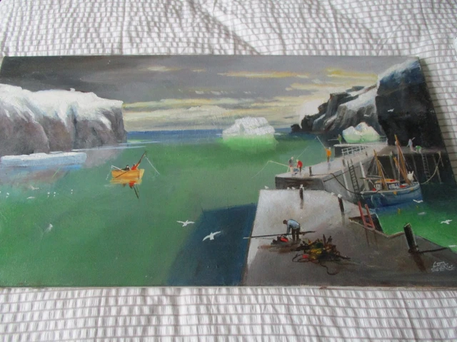 ORIGINAL OIL PAINTING Jason Les Spence 1934 2023 Fishermen Boats 