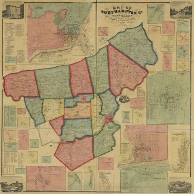 1860 Map of Northampton County Pa from actual surveys Easton Nazareth