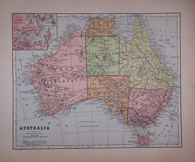 Old Original 1896 Atlas Map ~ AUSTRALIA ~ (11x14) -#1345