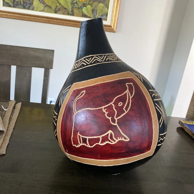Handmade Decorative Gourd, Hand Made In Kenya,  Art, Elephant   15” T 28” D