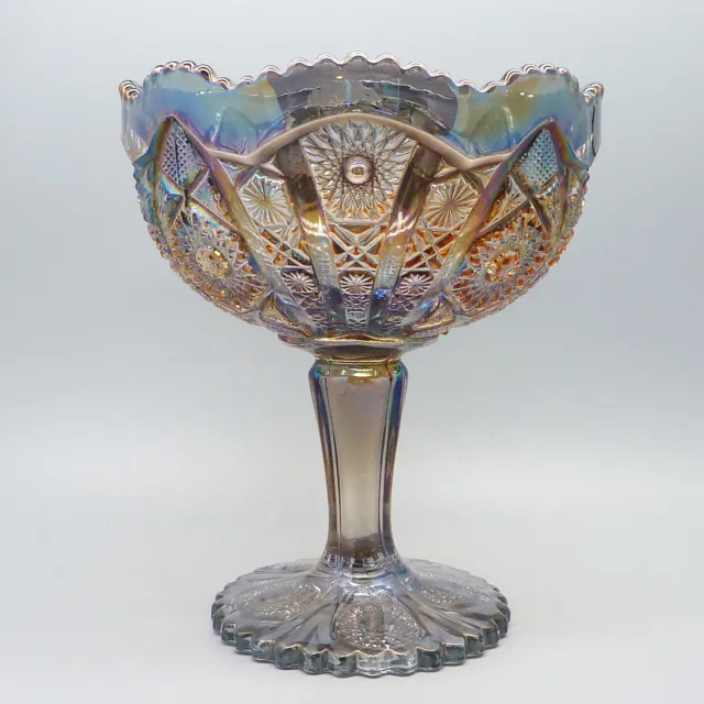 Vintage Imperial "Octagon" or "Imperial Lace" Smoke Carnival Glass Compote