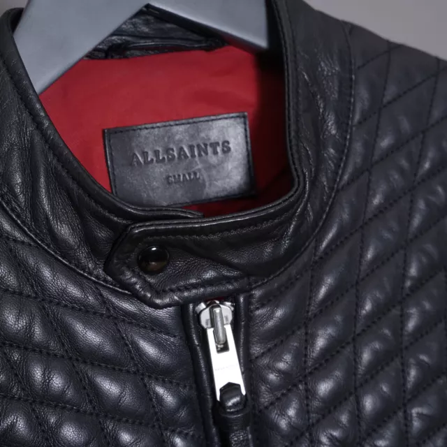 ALL SAINTS MENS Amersham Leather Jacket SMALL Black Celebrity Bomber ...