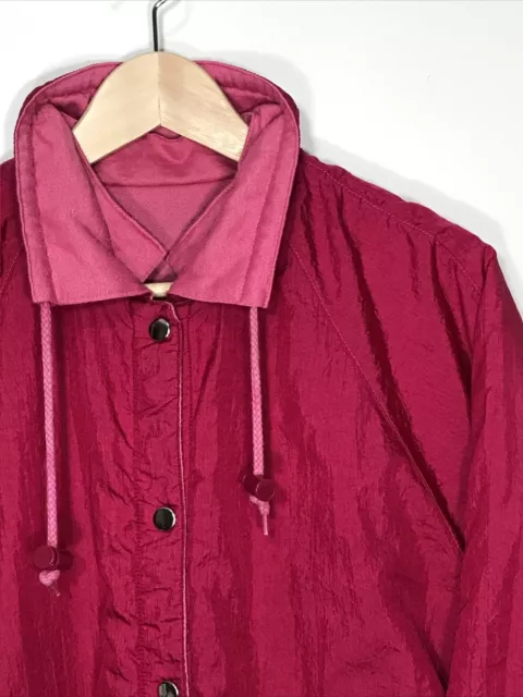 VTG 90s Oversize Windbreaker Puffer jacket Coat Snap Womens Medium Hot Pink