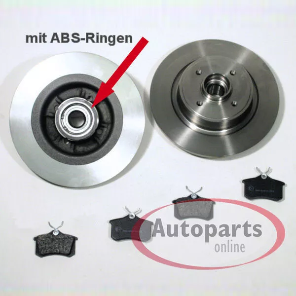 Bremsscheiben 249 mm mit Radlager ABS Ringe Bremsbeläge hinten für Citroen C4 II