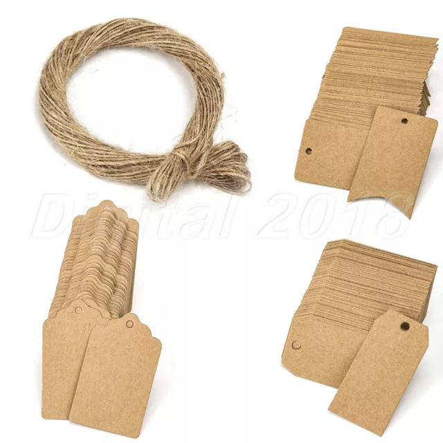 100Pcs Kraft Paper Tags With Hemp Rope Handmade Gift Package Label Price Tags