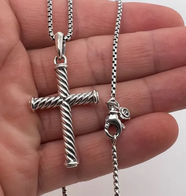 David Yurman Sterling Silver .925 Cable Cross Pendant With Chain Men 22" 2