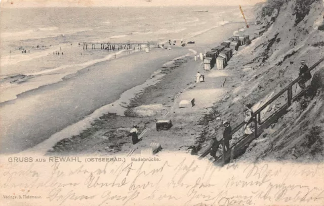 Gruss aus Rewahl (Ostseebad) Badebrücke Postkarte AK 1906