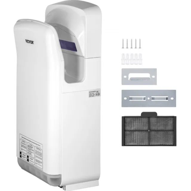 VEVOR Sèche-Mains Automatique à Air Pulsé 2000W ABS Grande Vitesse HEPA Blanc