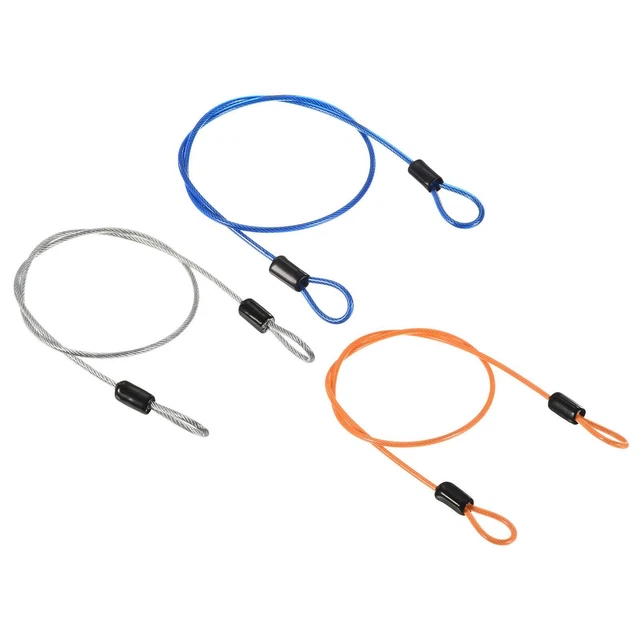Security Cable 2.5mmx0.5m Coated Rope w Loop Transparent,Blue,Orange 3Pcs