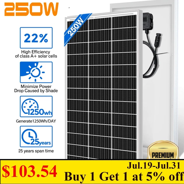 250W WATT 12V Mono Solar Panel 12BB Power RV Camping Home Boat Camp Off ...