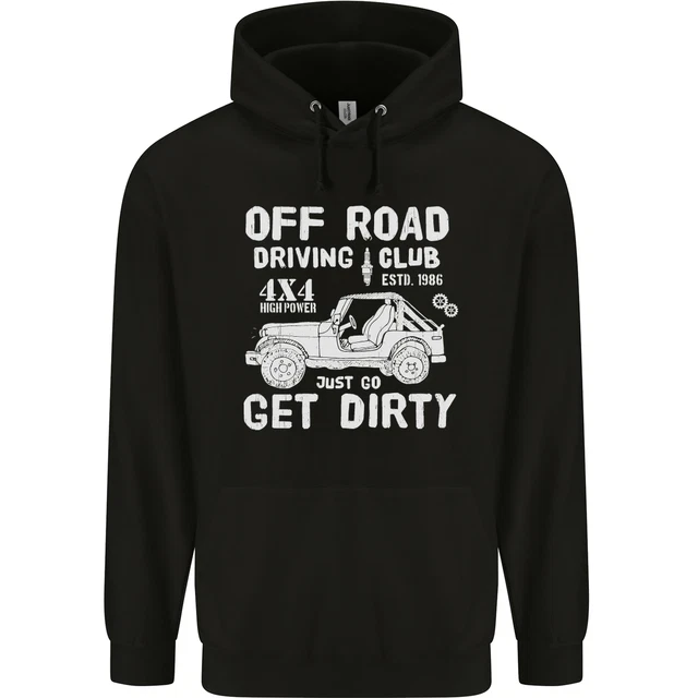 Felpa con cappuccio da uomo 80% cotone Off Road Driving Club Get Dirty 4x4 divertente