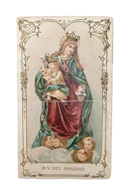 *HH* Antico Santino holy Card immaginetta Votiva Sacra Madonna Rosario Salvardi
