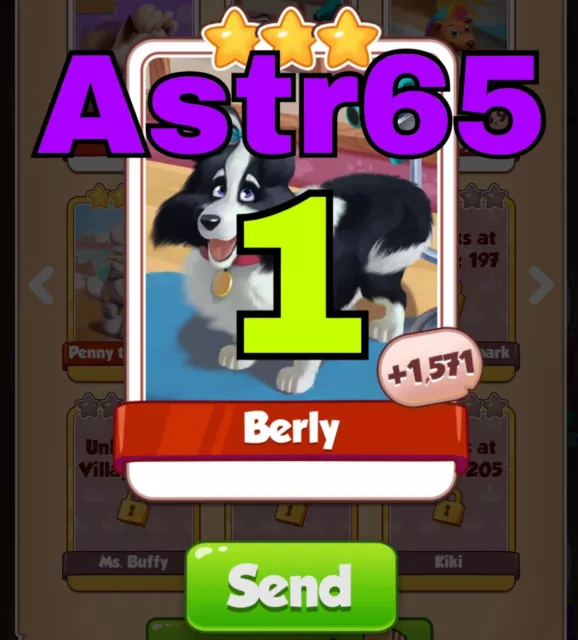 1x Berly Card From Pet Salon Set- Fast Delivery- Coin Master Cards