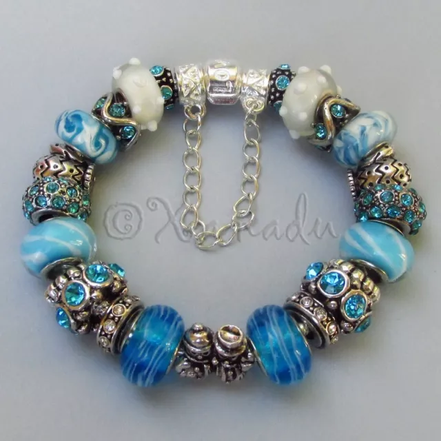 Winter Wonderland European Charm Bracelet With Turquoise Murano Glass Beads 2