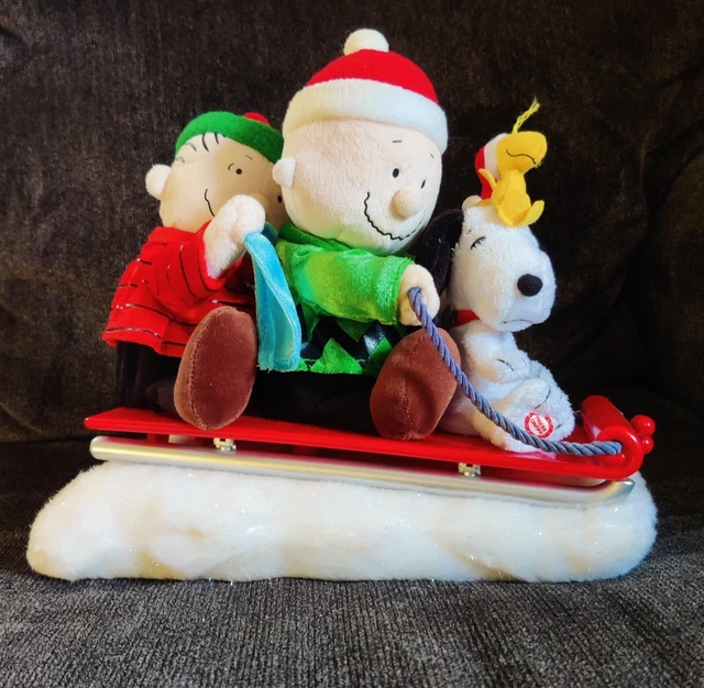 VINTAGE GEMMY PEANUTS Animated Sleigh Sled Snoopy Charlie Brown Linus