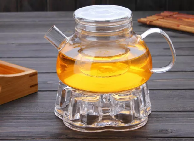 2 Pc Tea Set Euro Style Glass Teapot With Infuser 700ml + Heart Shaped Warmer