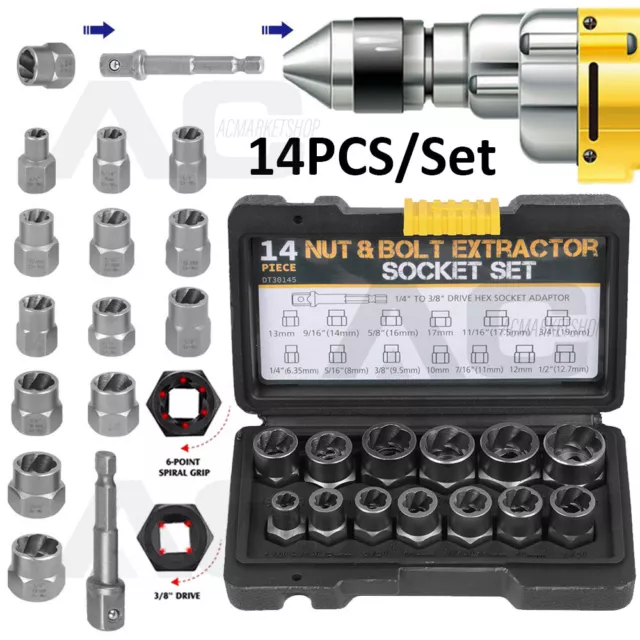 SCHRAUBEN AUSDREHER SET 3/8" LINKSAUSDREHER SCHRAUBENLÖSER AUSBOHRER 14-tlg. DHL