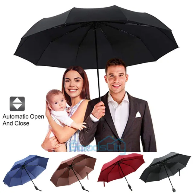 Large Auto Open Close Umbrella 3 Folding Umbrella Windproof Anti-UV Sun/Rain