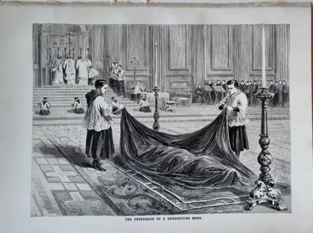 1886 Masoneria Estampado The Profesión de Una Benedictino Monje