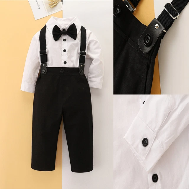 2PCS Toddler Kids Boys Gentlemen Bowtie Shirt Tops+Suspender Pants Party Outfits