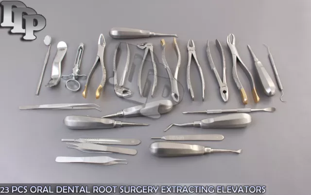 23 Pcs Oral Dental Root Surgery Extracting Elevators Forceps Instruments Kit Set