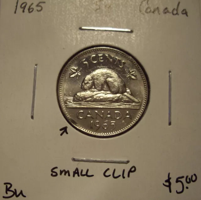 Canada Elizabeth II 1965 Clipped Five Cents - BU