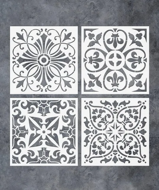 GSS Designs Pack of 4 Stencils Set 6x6 Inch Tile Stencil Painting On Floor Ti...