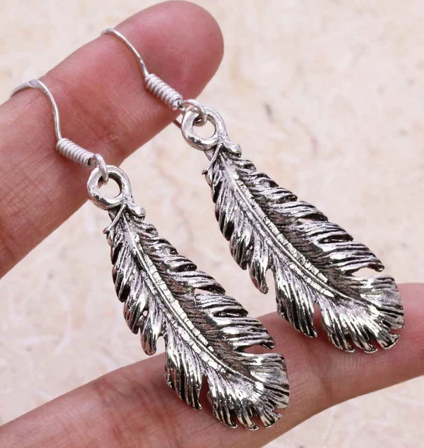 Antique Vintage 925 Silver Plated Handmade Earrings of 1.5" Ethnic Gift