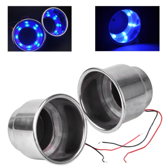 2pcs 2V 8 LED Light Cup Drink Holder Stainless Steel Marine Boat Car Truck Blue