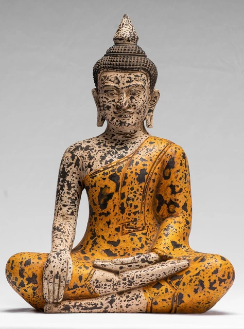 Ancien Khmer Style Se Asie Assis Bois Enlightenment Statue de Bouddha - 40cm/16