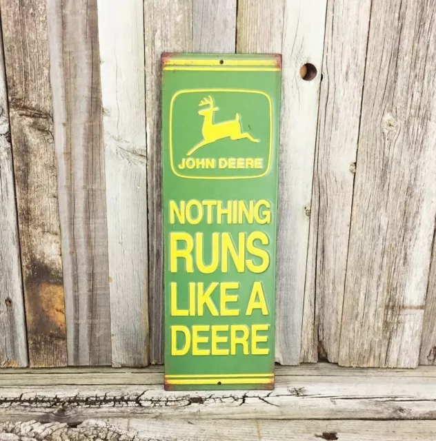 John Deere Nothing Runs Like 13" Metal Tin Sign Vintage Style Farm Tractor Barn