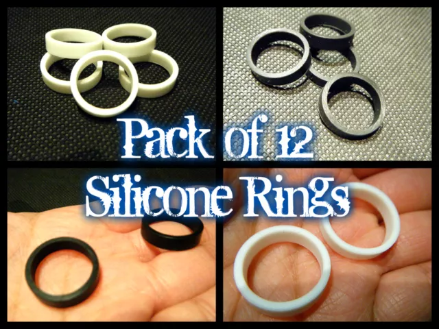 12x COLOURFUL BLACK or WHITE UNISEX FASHION RUBBER SILICONE FINGER BAND RINGS UK 2