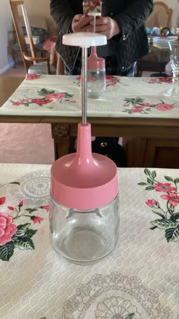 Vintage  GEMCO Nut Food Chopper Pink and Glass Stainless Steel Blade Manual