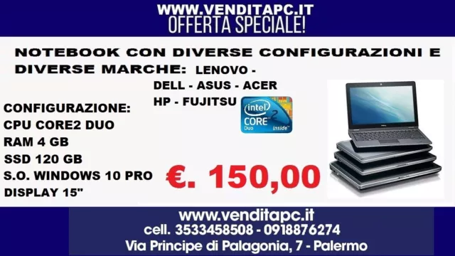 Notebook Computer Portatile Usato Ricondizionato Ram 4Gb Ssd 120Gb W10P Garanzia
