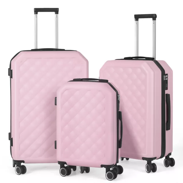 Pink Luggage 3 PCs Set Suitcase Spinner Hardshell Lightweight TSA Lock 20/24/28"