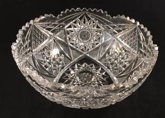 Antique American Brilliant Period Cut Glass Bowl Starburst Bottom Center