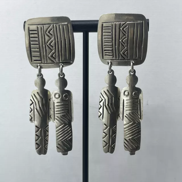 Vintage Taxco Earrings- Large, Tribal Style Southwest Statement Earrings- Mexico